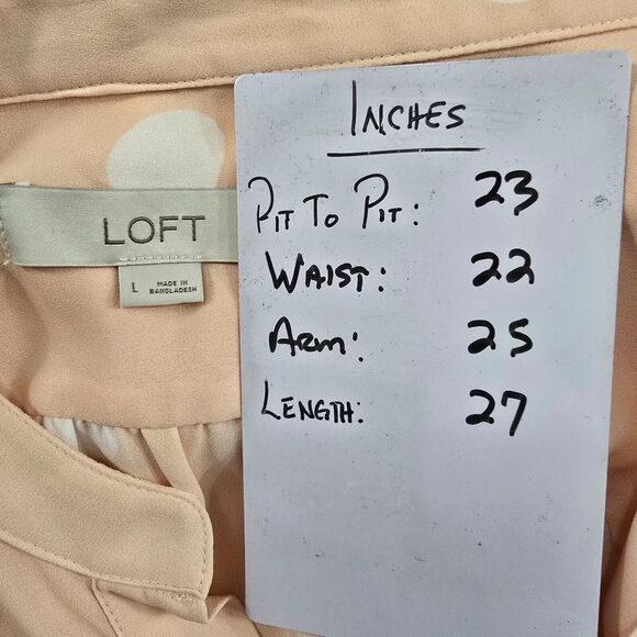 Loft Blouse Womens Large Polka Dot Peach Cream Quiet Luxury Career Office Date - Picture 6 of 7